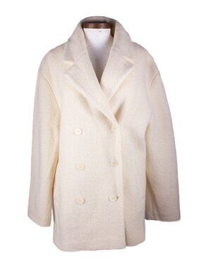 GERARD DAREL White Wool Blend Soft Fleece Double Breasted Coat Sz IT 42 Peacoat